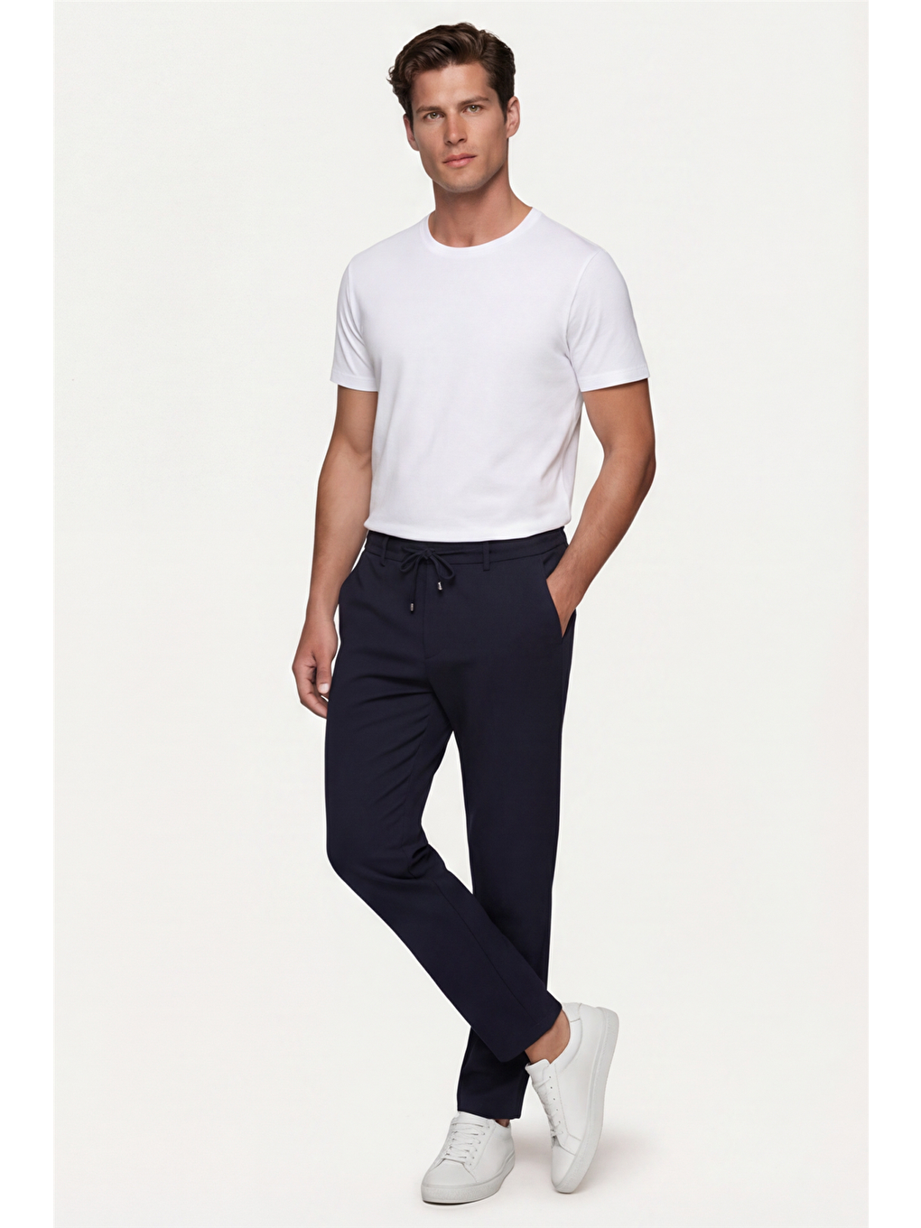 Erkek Lacivert Normal Kesim Regular Fit Pamuklu Armürlü Bel Lastikli Jogger Pantolon-3