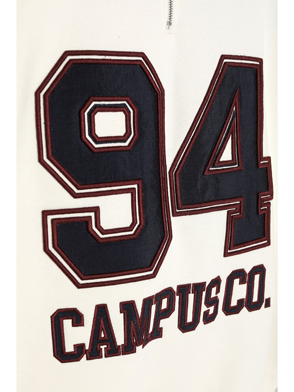 Dik Yaka Fermuarlı Renk Bloklu Oversize Sweatshirt Ekru-1