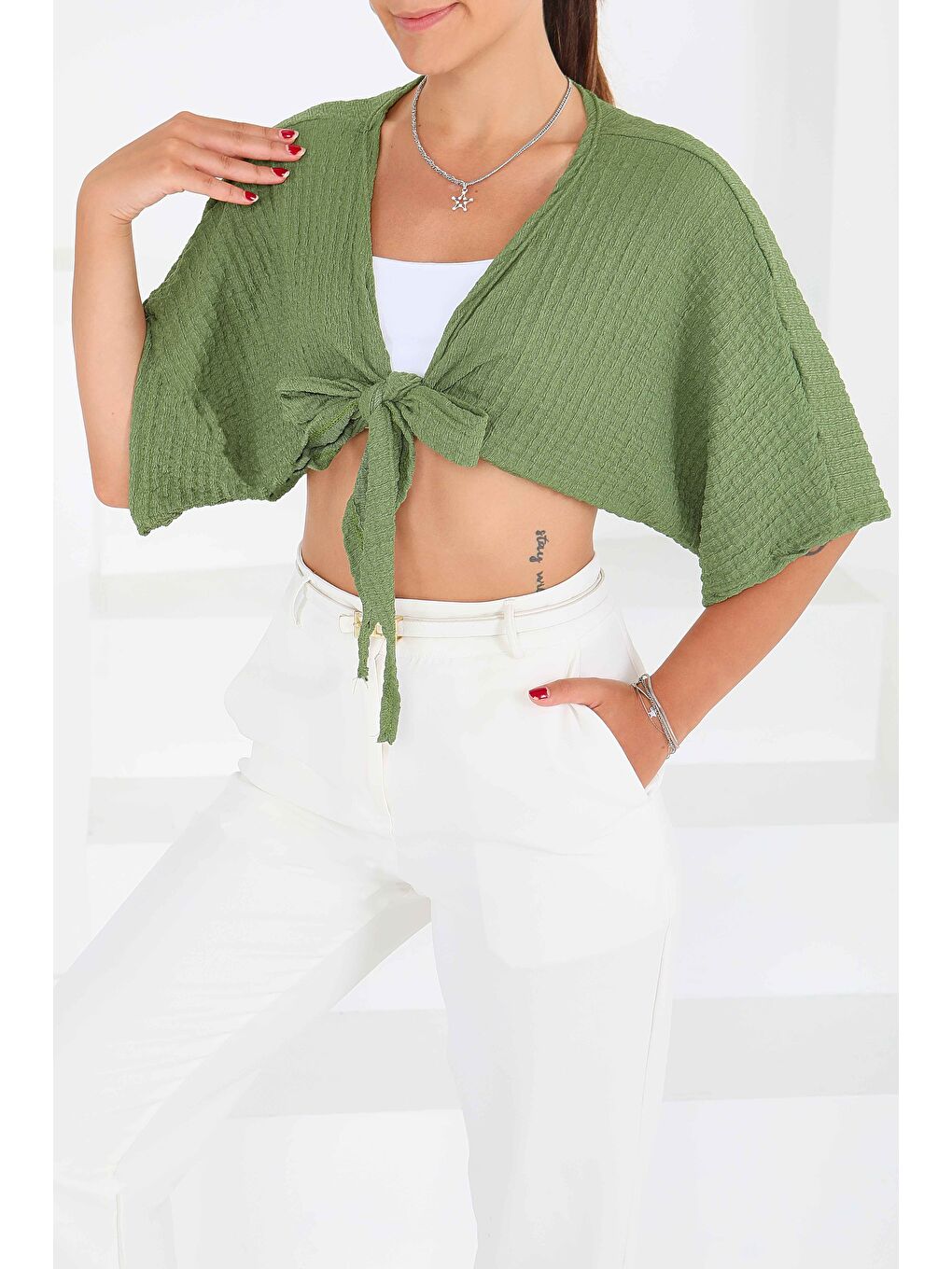 Bağlamalı Bluz Haki - 27539-1