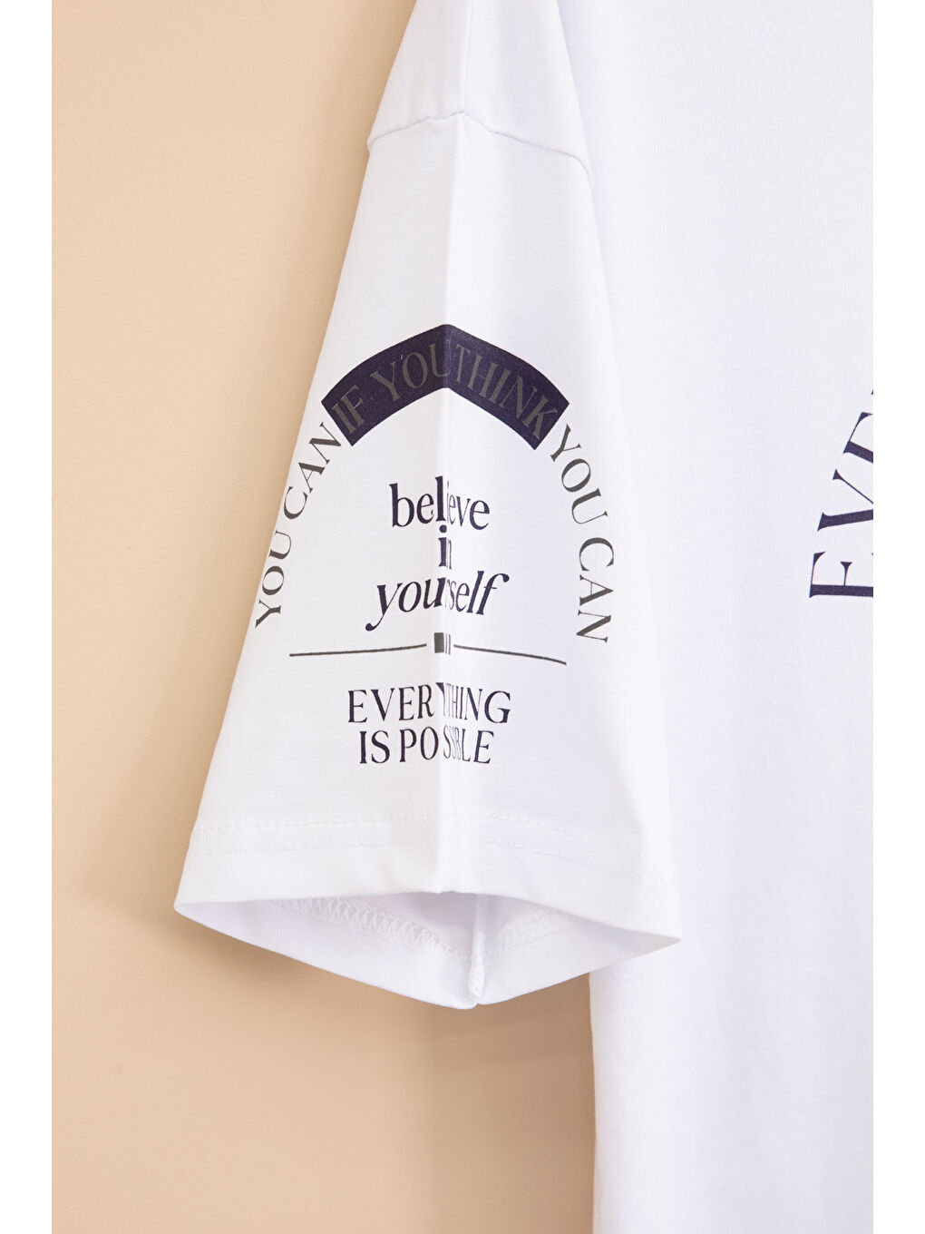 Ekru Kolu Yazı Detaylı Bisiklet Yaka Erkek Çocuk Tişört 20900-2