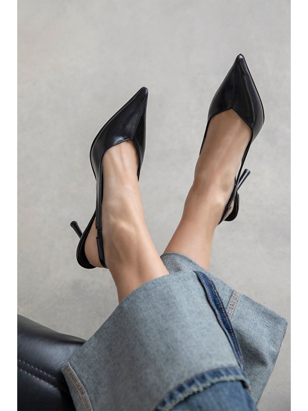 Comfy Kadın Topuklu Kırışık Deri Ayakkabı Siyah-1