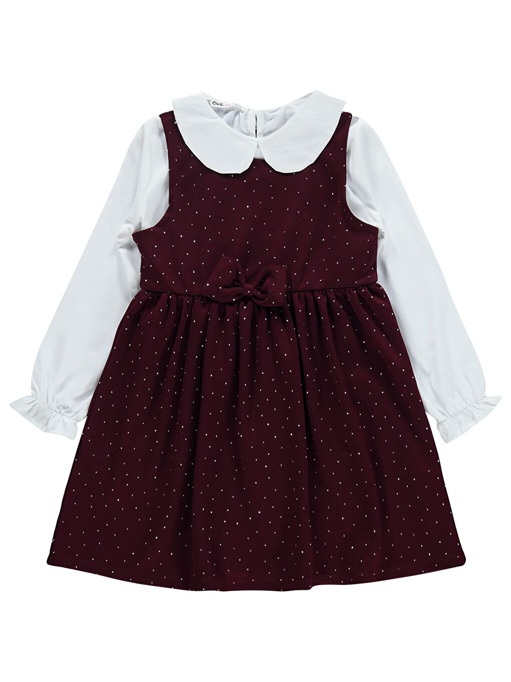 Girls Taş Baskılı 10-13 Yaş Elbise - Bordo