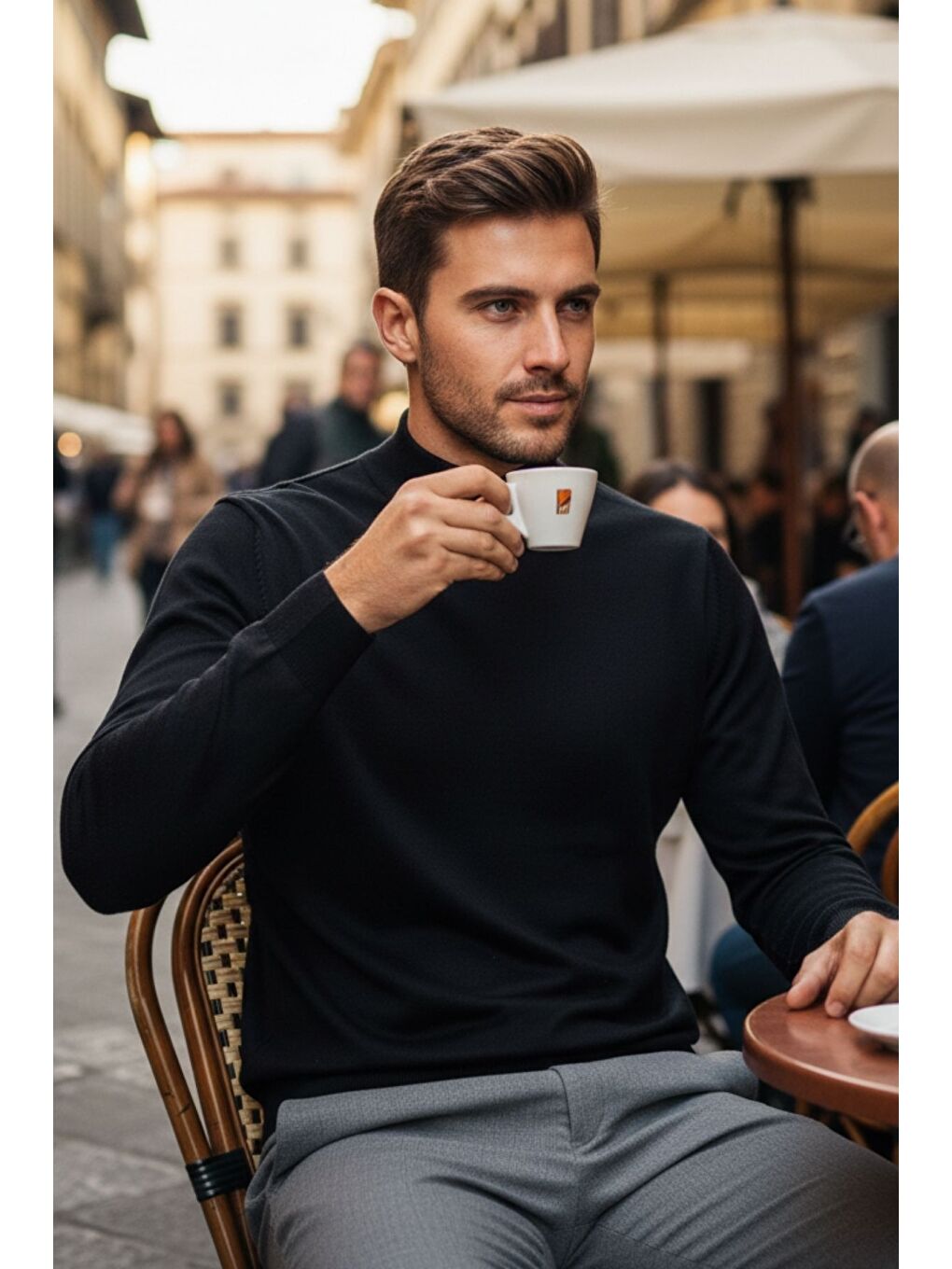 Siyah Lier Yarım Boğazlı Regular Fit Erkek Kazak Düz Triko-5