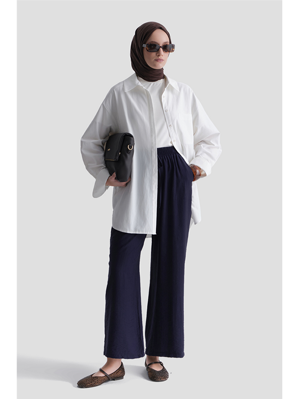 Beli Lastikli Palazzo Pantolon Lacivert-1