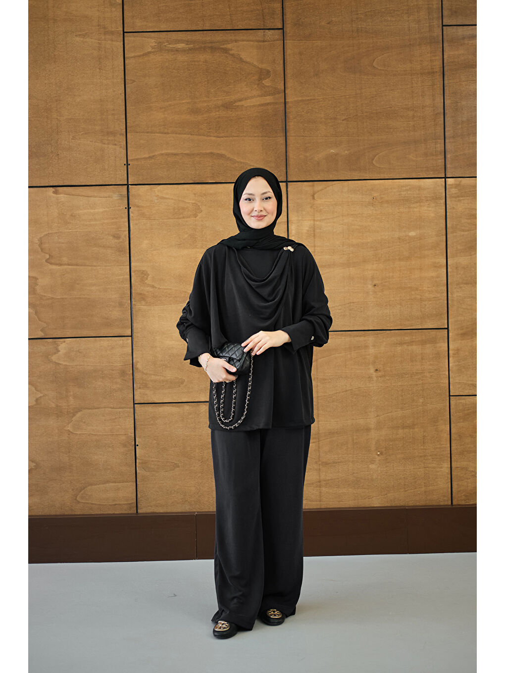 Kadın Yandan Düğme Detaylı Takım Siyah-2