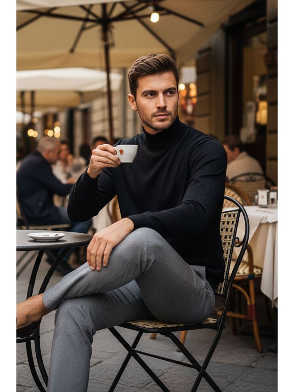 Siyah Lier Yarım Boğazlı Regular Fit Erkek Kazak Düz Triko-6