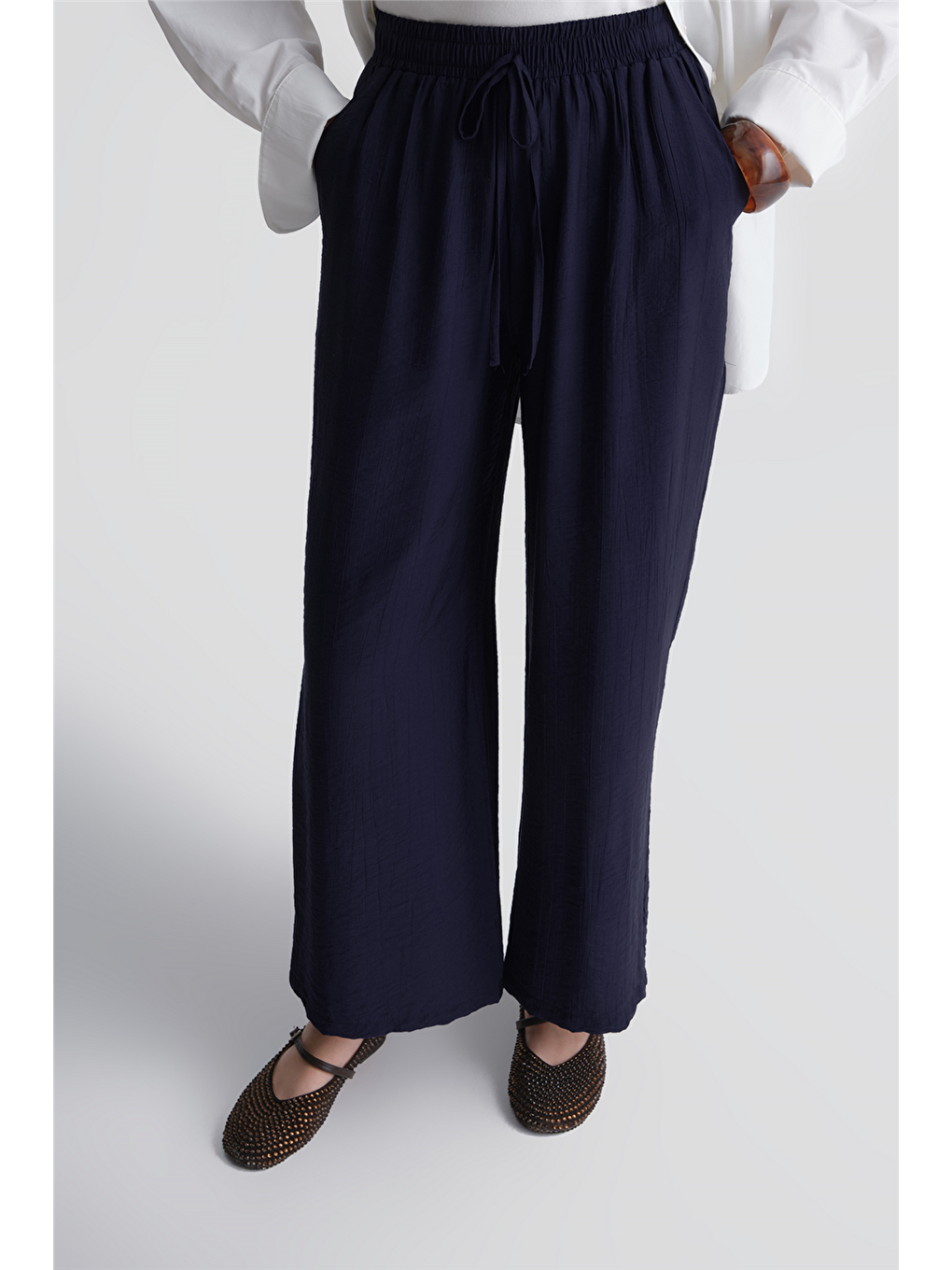 Beli Lastikli Palazzo Pantolon Lacivert-2