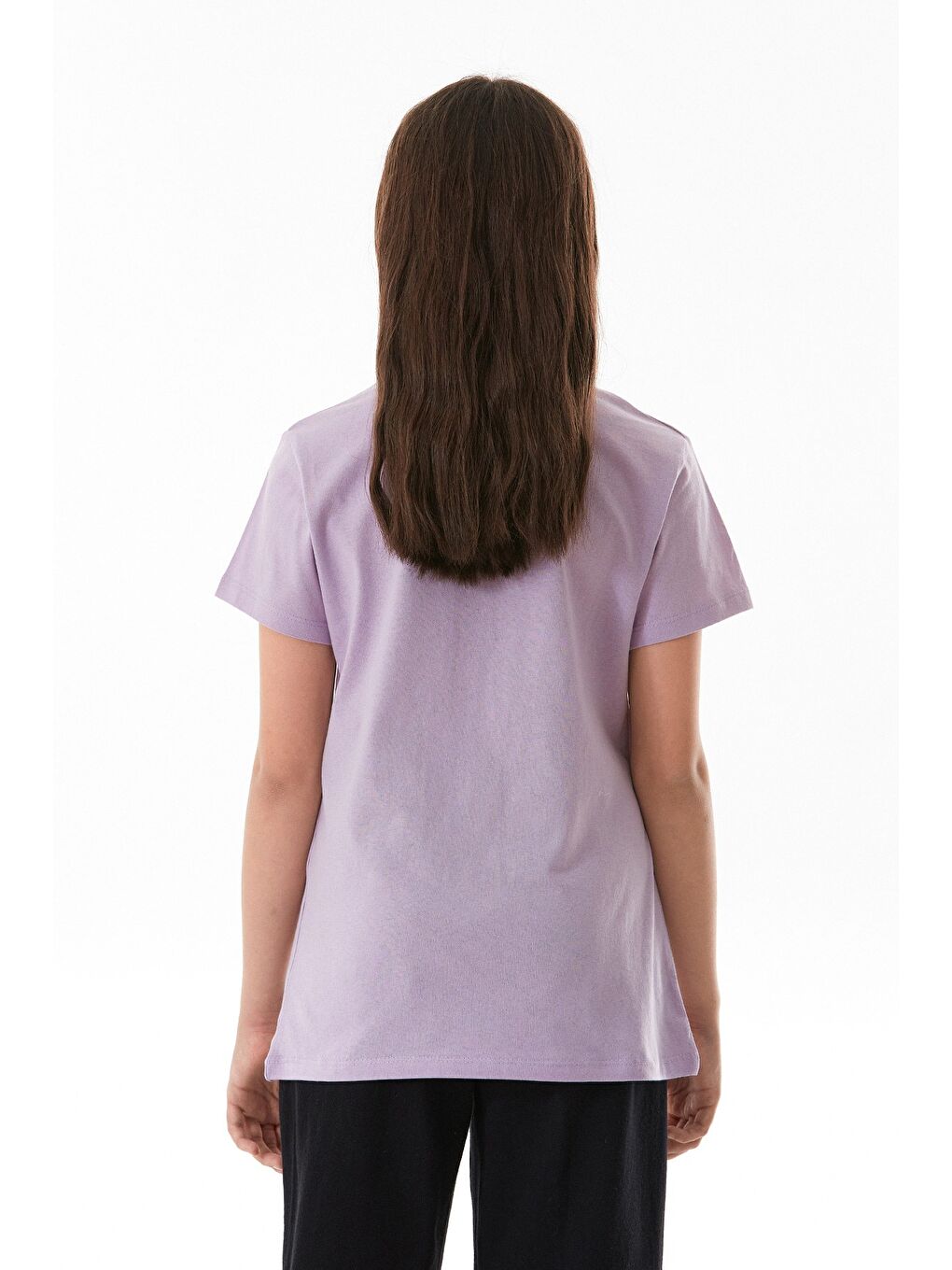 Lila %100 Pamuk Kiraz Baskılı Bisiklet Yaka Kız Çocuk Tişört-1