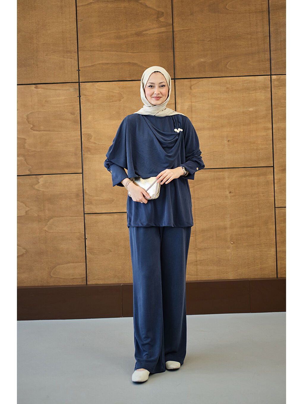 Kadın Yandan Düğme Detaylı Takım Lacivert