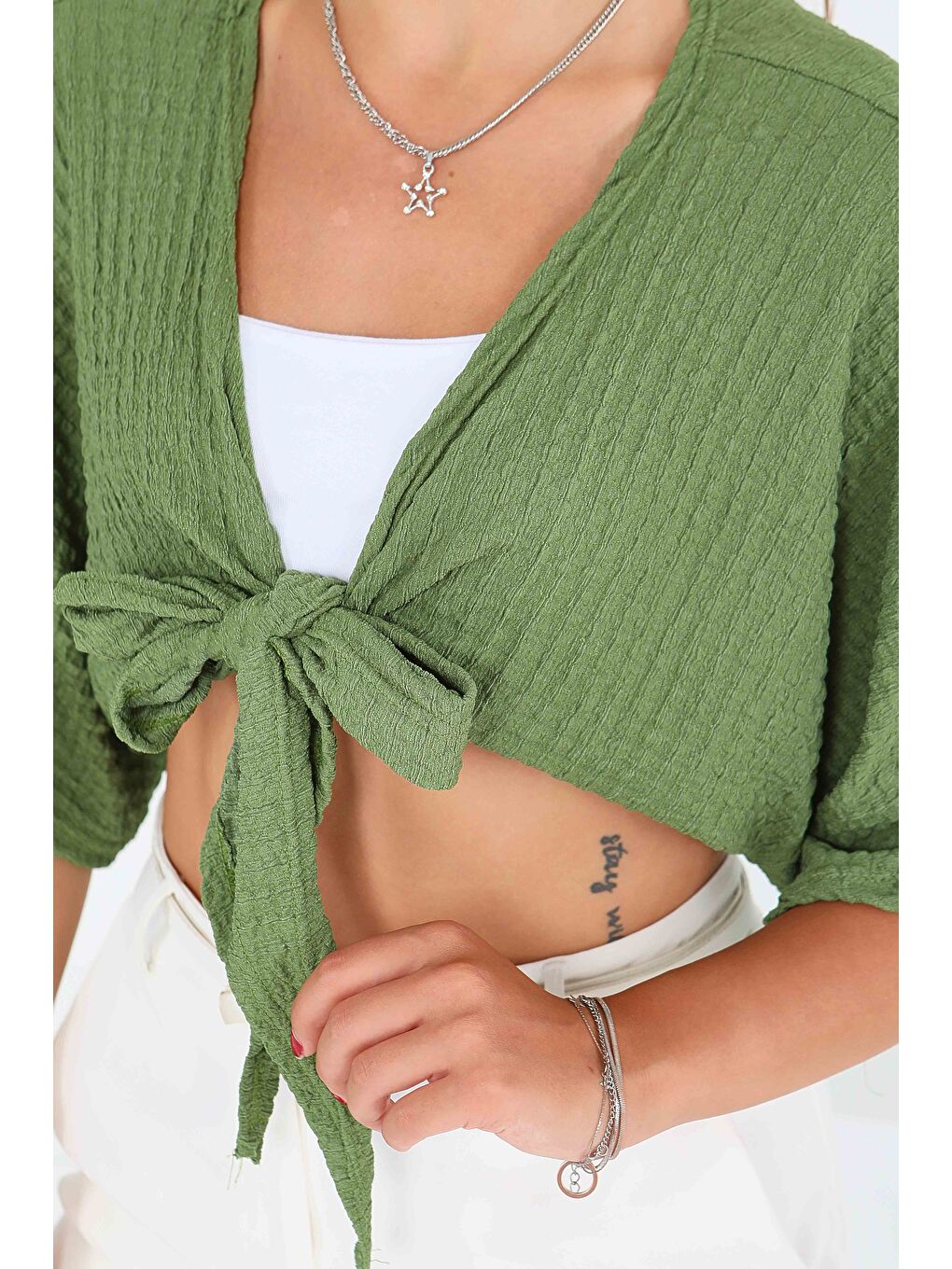 Bağlamalı Bluz Haki - 27539-2