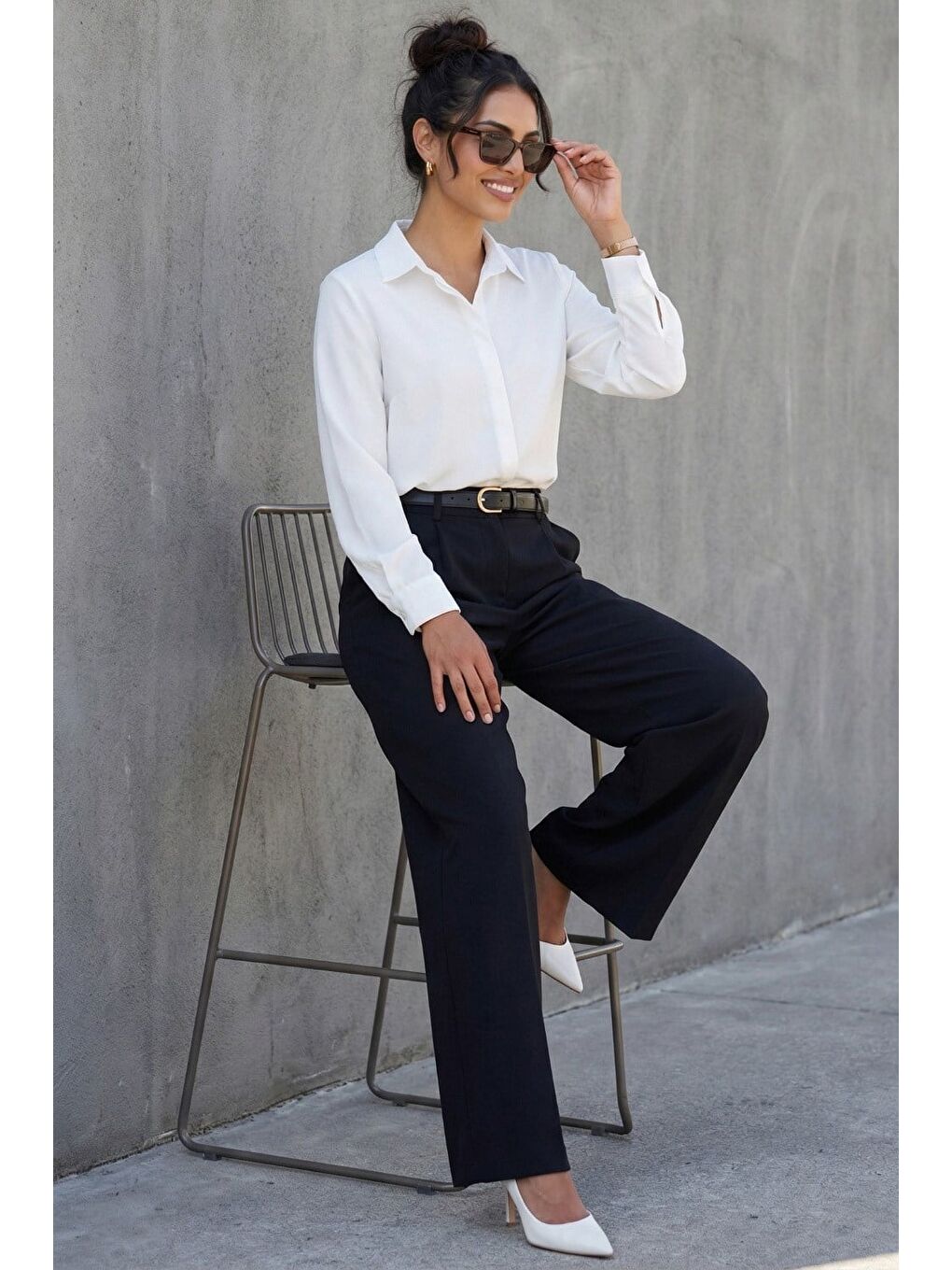 Beyaz Modern Kesim Kadın Gömlek Mg2674-1