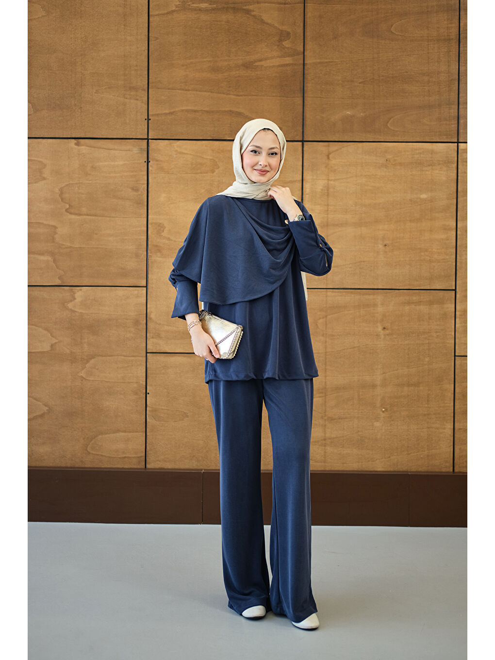 Kadın Yandan Düğme Detaylı Takım Lacivert-2