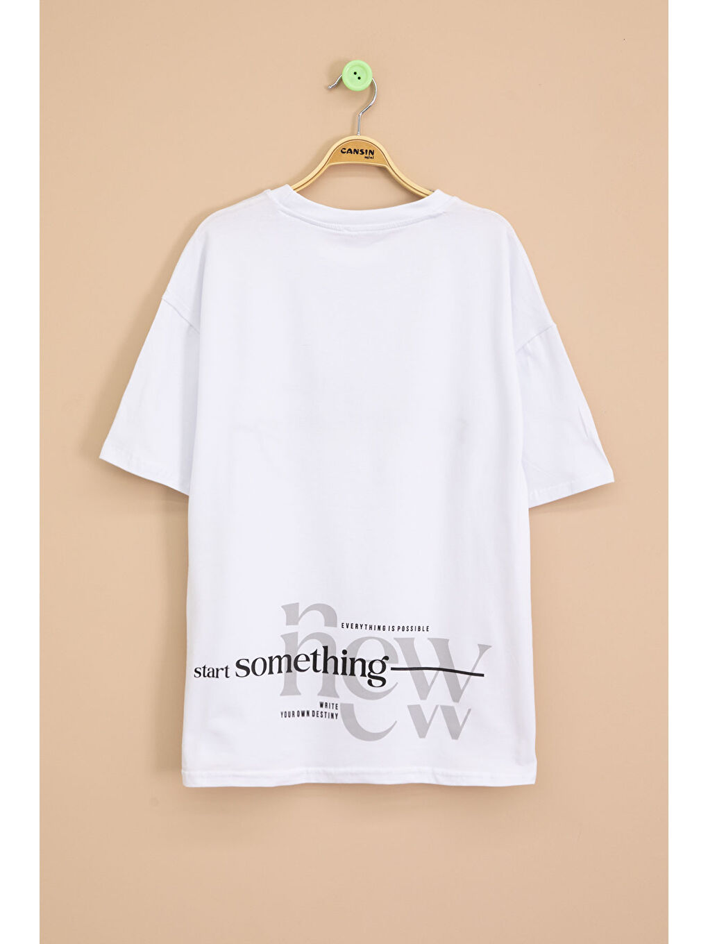 Ekru Yazı Nakışlı Sırtı Baskılı Erkek Çocuk Bisiklet Yaka Tişört 20899-2