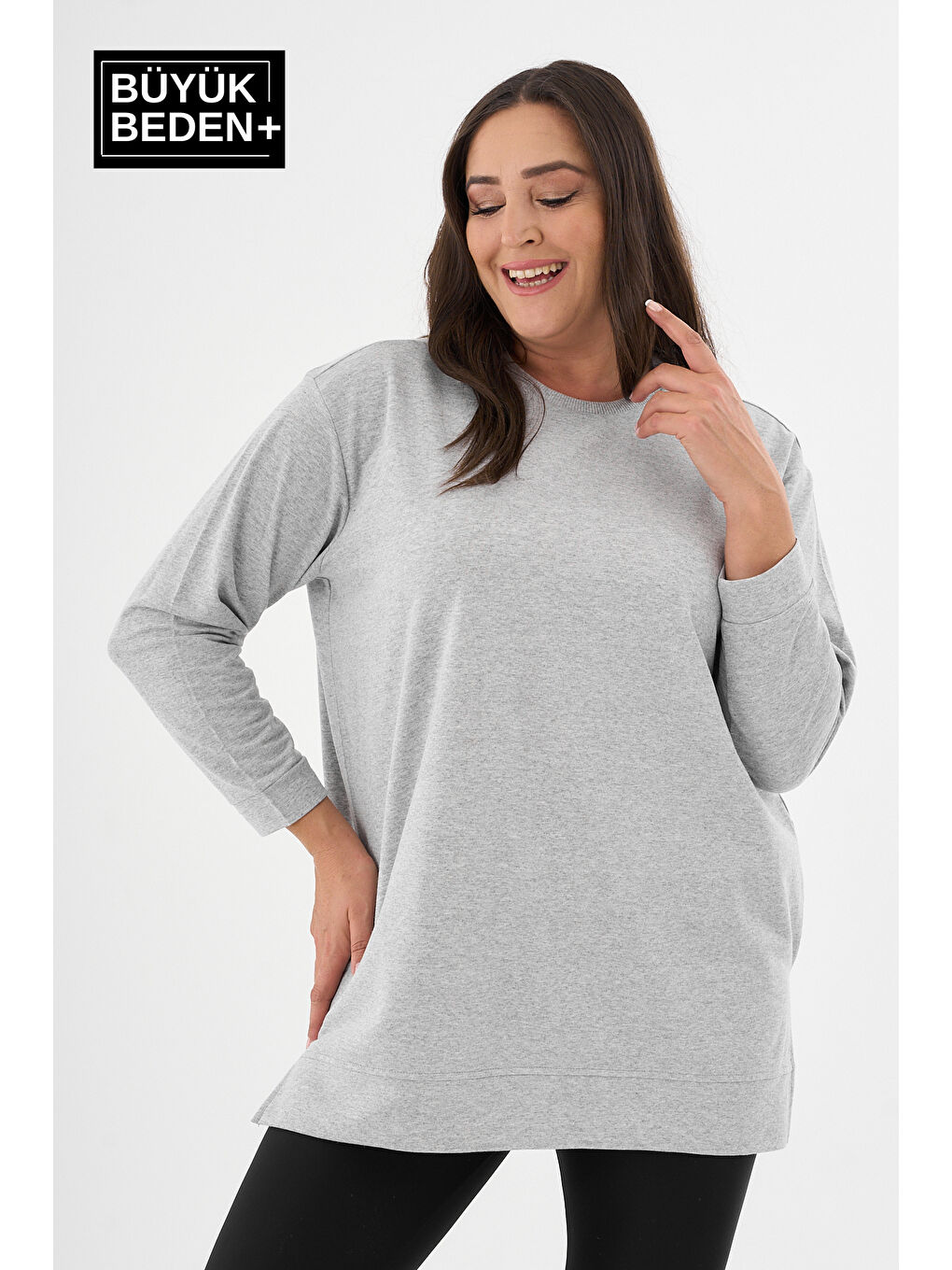 Gri Kadın Büyük Beden 2'li Set ince Sweatshırt Tunik SPR26BTK990+2-1