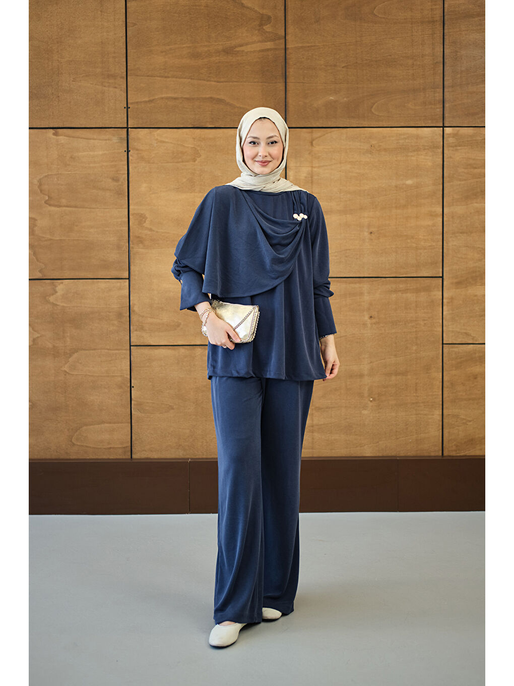 Kadın Yandan Düğme Detaylı Takım Lacivert-4