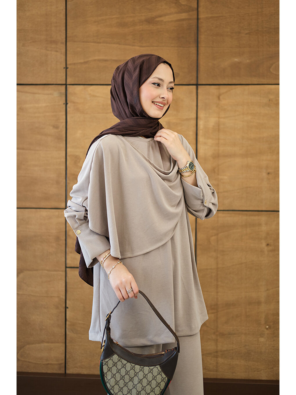 Ekru Kadın Yandan Düğme Detaylı Takım Krem-1