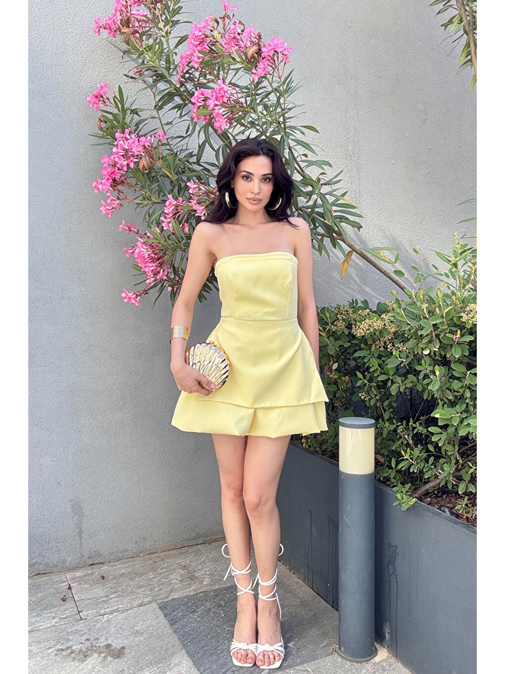 Kadın Sarı Straplez Elbise 1006-748-1