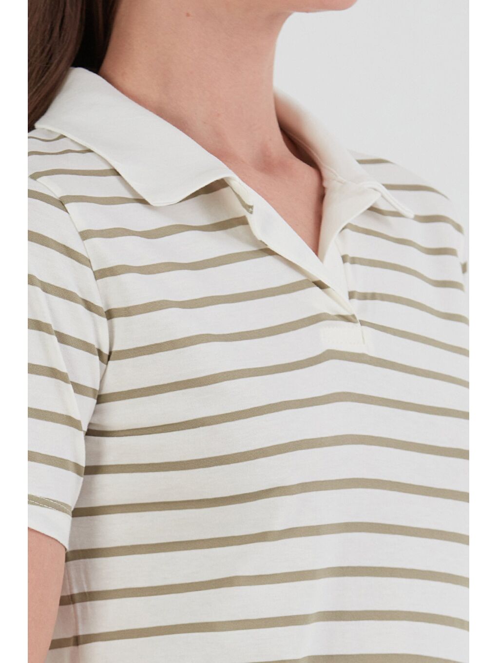 Turkuaz Çizgili polo Yaka Tişört-4