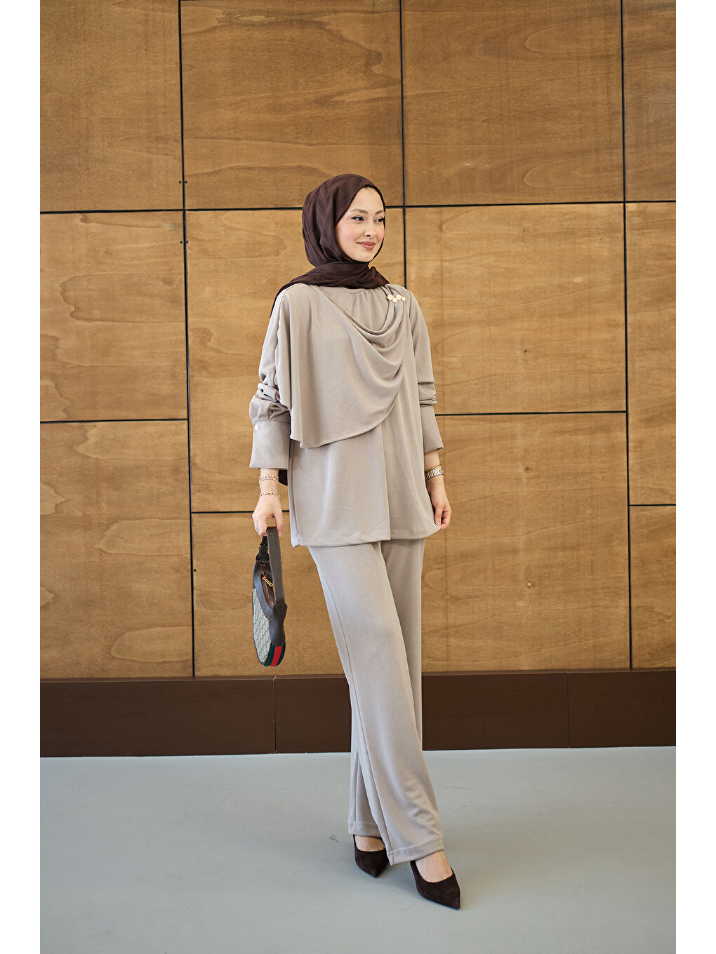 Ekru Kadın Yandan Düğme Detaylı Takım Krem-3