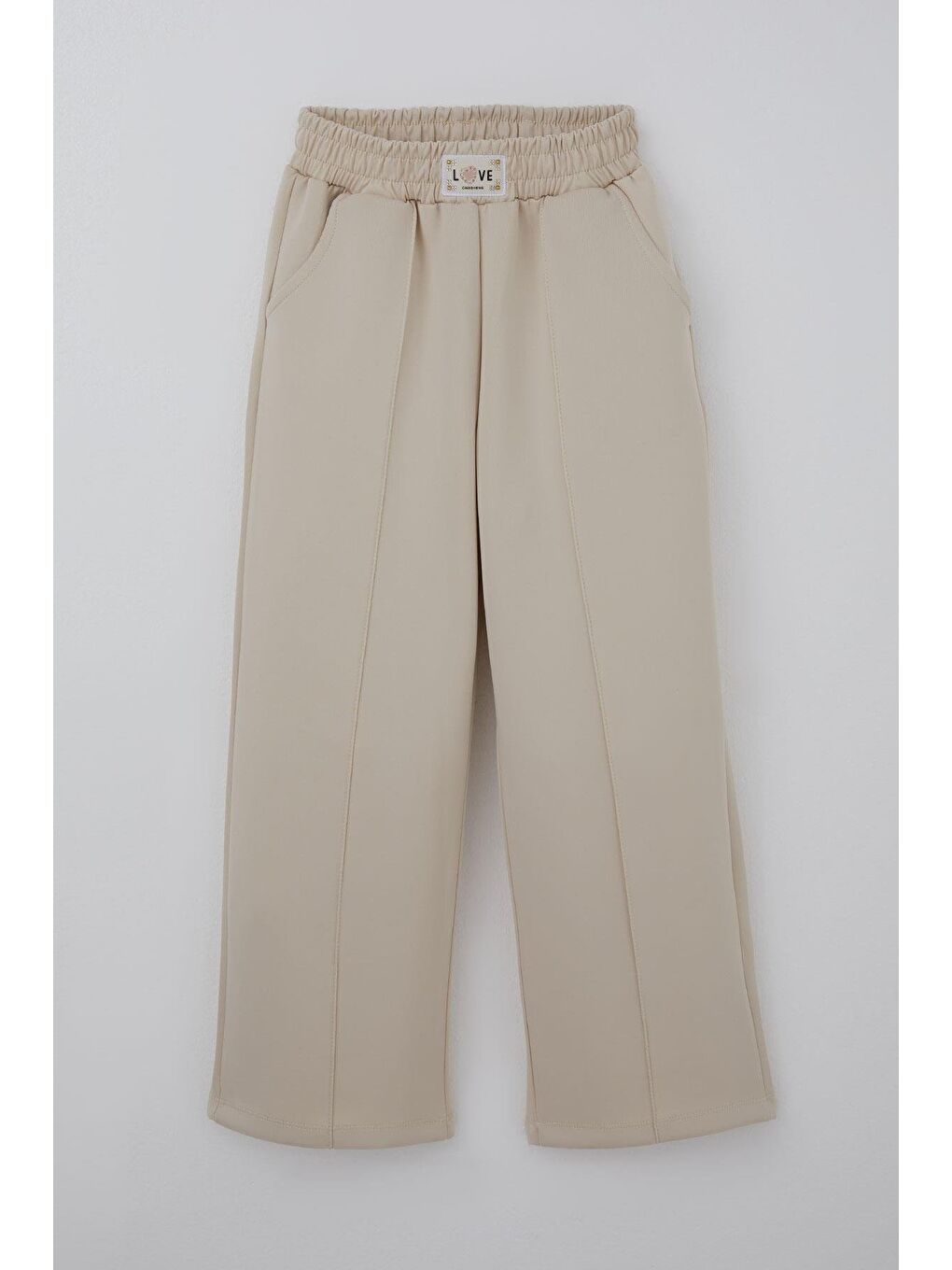 Bej Kız Çocuk Pantolon Arma Detaylı Çima Dikişli Cepli Taş (8-14 Yaş)