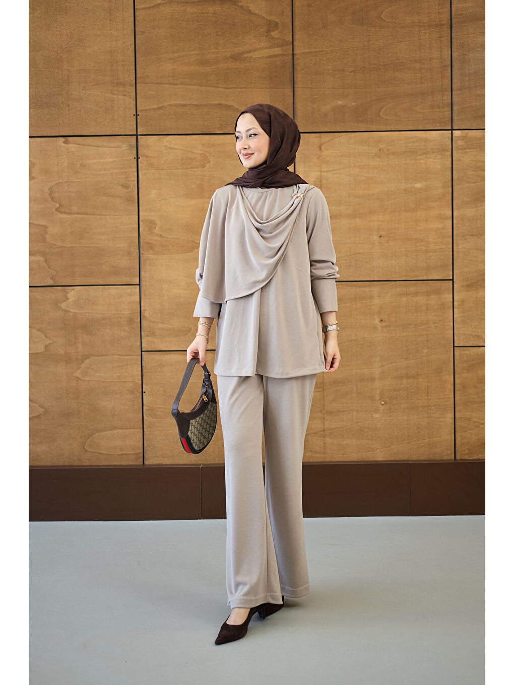 Ekru Kadın Yandan Düğme Detaylı Takım Krem-4