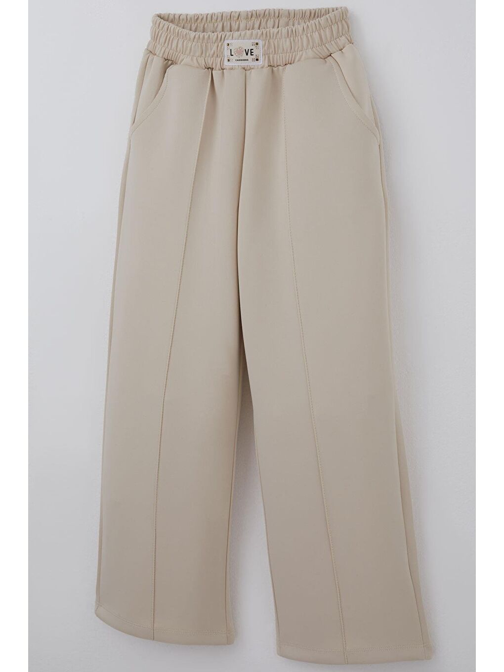 Bej Kız Çocuk Pantolon Arma Detaylı Çima Dikişli Cepli Taş (8-14 Yaş)-2