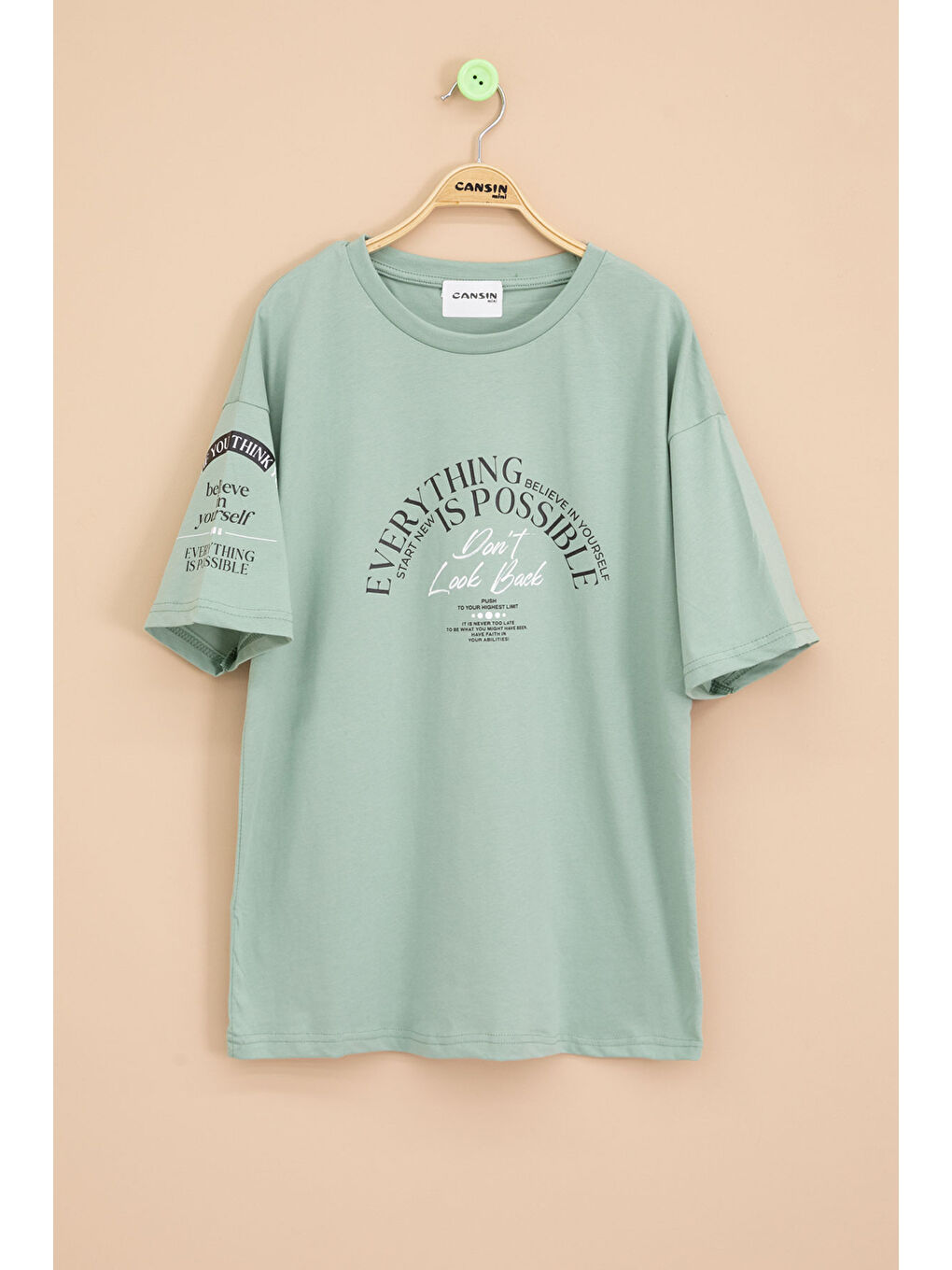 Yeşil Kolu Yazı Detaylı Bisiklet Yaka Erkek Çocuk Tişört 20901