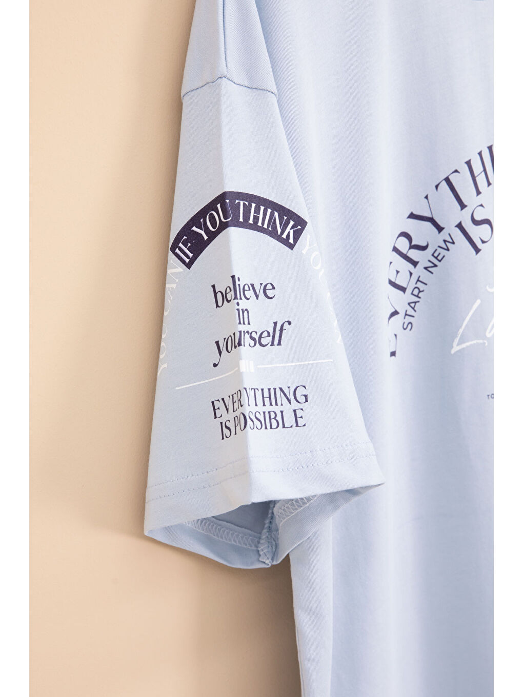 Mavi Kolu Yazı Detaylı Bisiklet Yaka Erkek Çocuk Tişört 20902-2