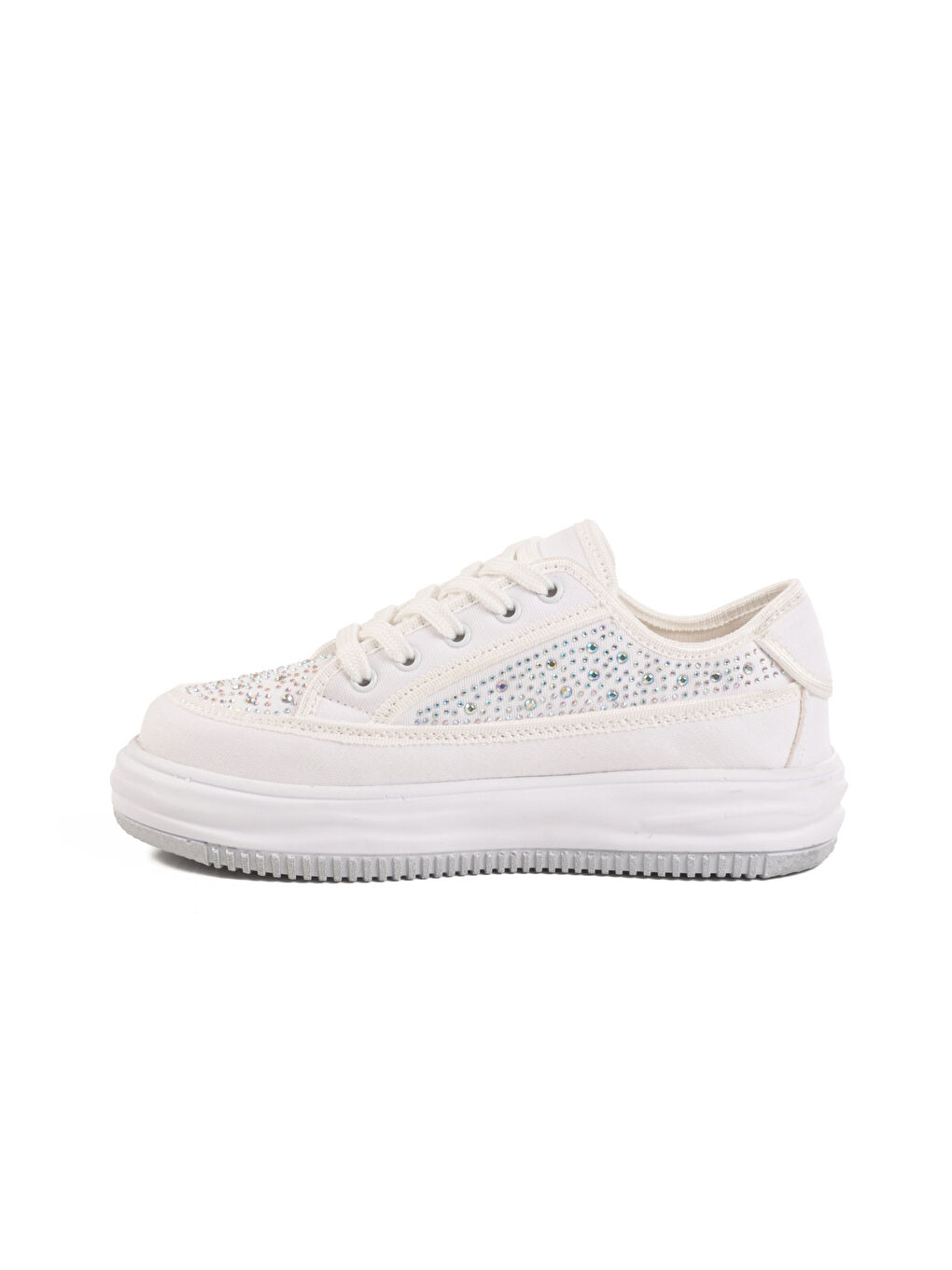 Beyaz Taşlı Bağcıklı Kadın Spor Ayakkabı Lady 526 Z-1