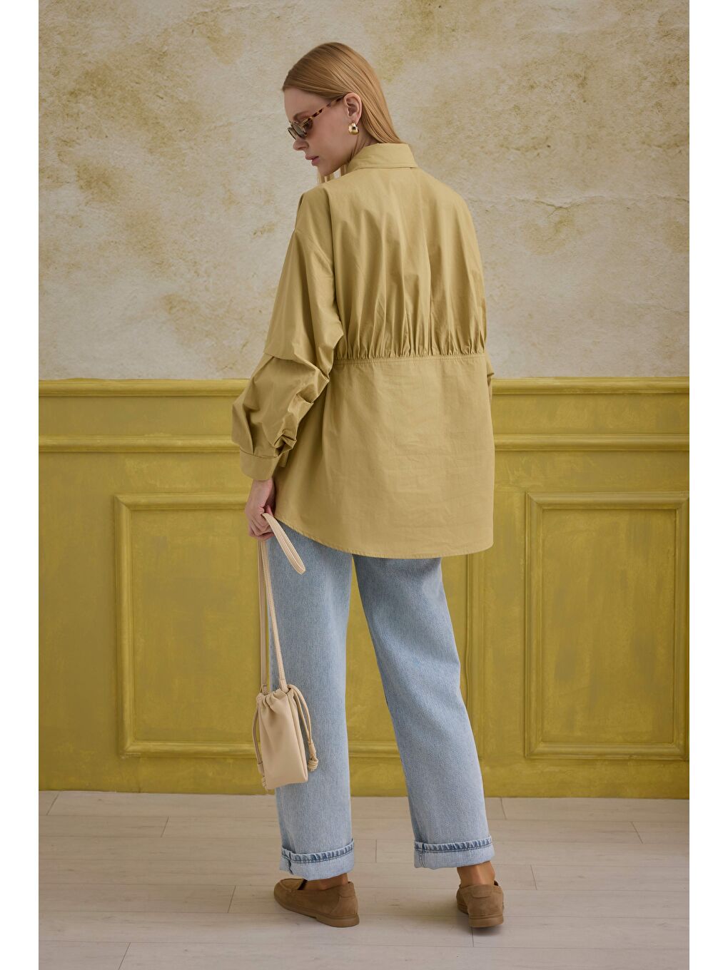 Kahverengi %100 Pamuk Kol Detaylı Gömlek Bal Köpüğü-2