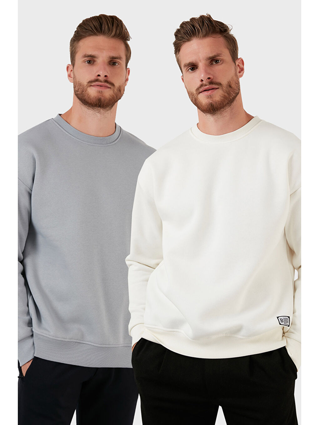 Gri Regular Fit Bisiklet Yaka Şardonlu 2'li Paket Sweat 5905255S2