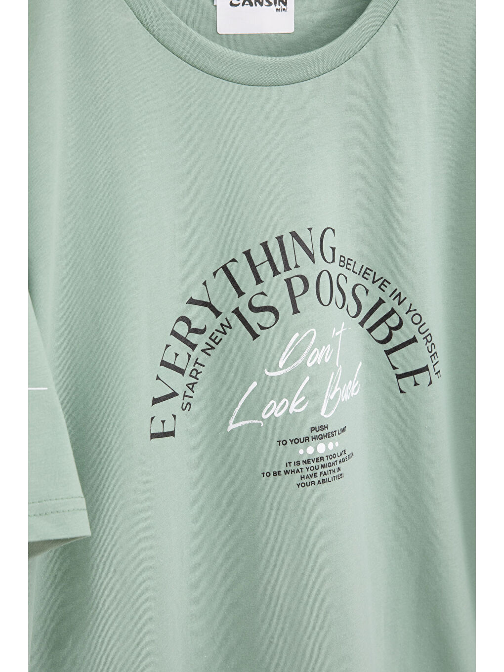 Yeşil Kolu Yazı Detaylı Bisiklet Yaka Erkek Çocuk Tişört 20901-1