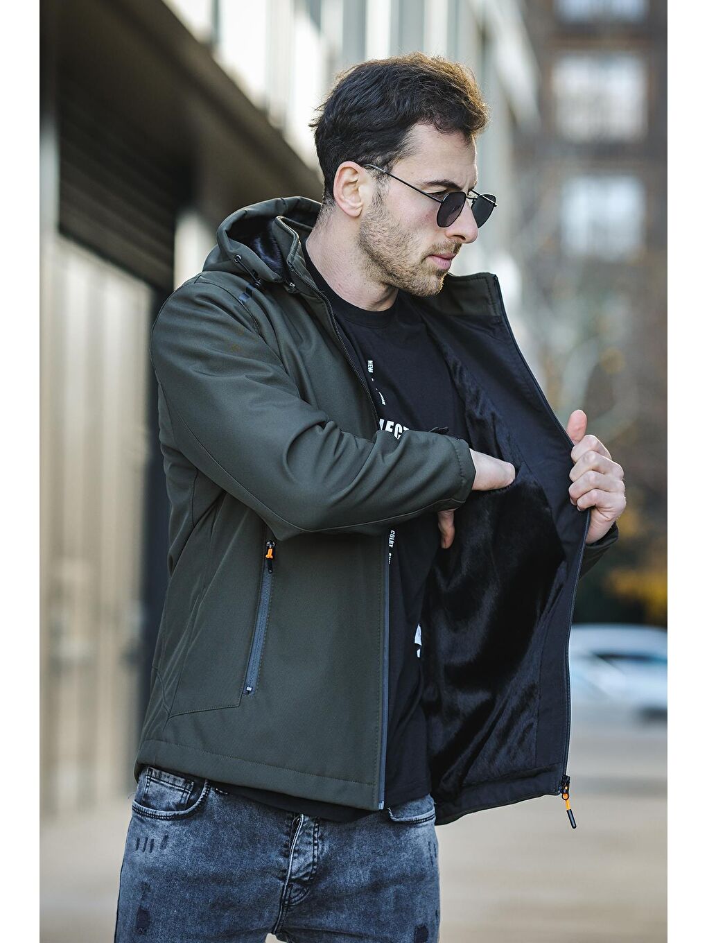 Haki Juka Softshell Su Soğuk Rüzgar Geçirmez İçi Kürklü Dolgulu Softshell Erkek Dağcı Kampcı Kayakcı Mont-1