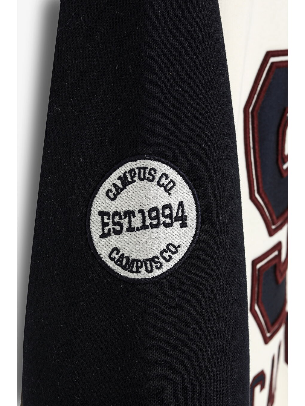 Dik Yaka Fermuarlı Renk Bloklu Oversize Sweatshirt Ekru-2