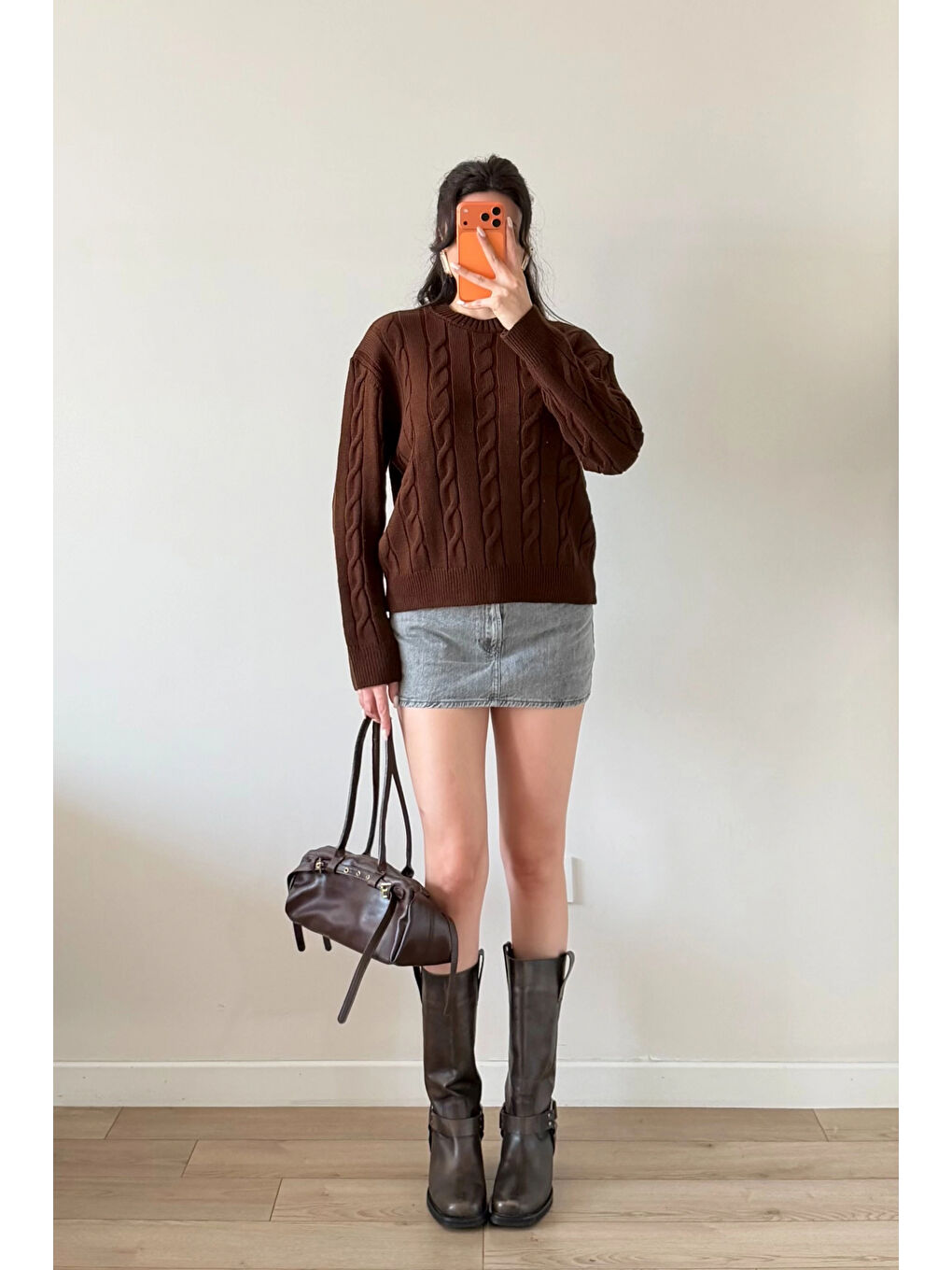 Kahverengi Kadın Kahve Saç Örgü Triko Kazak 1014-2573-3