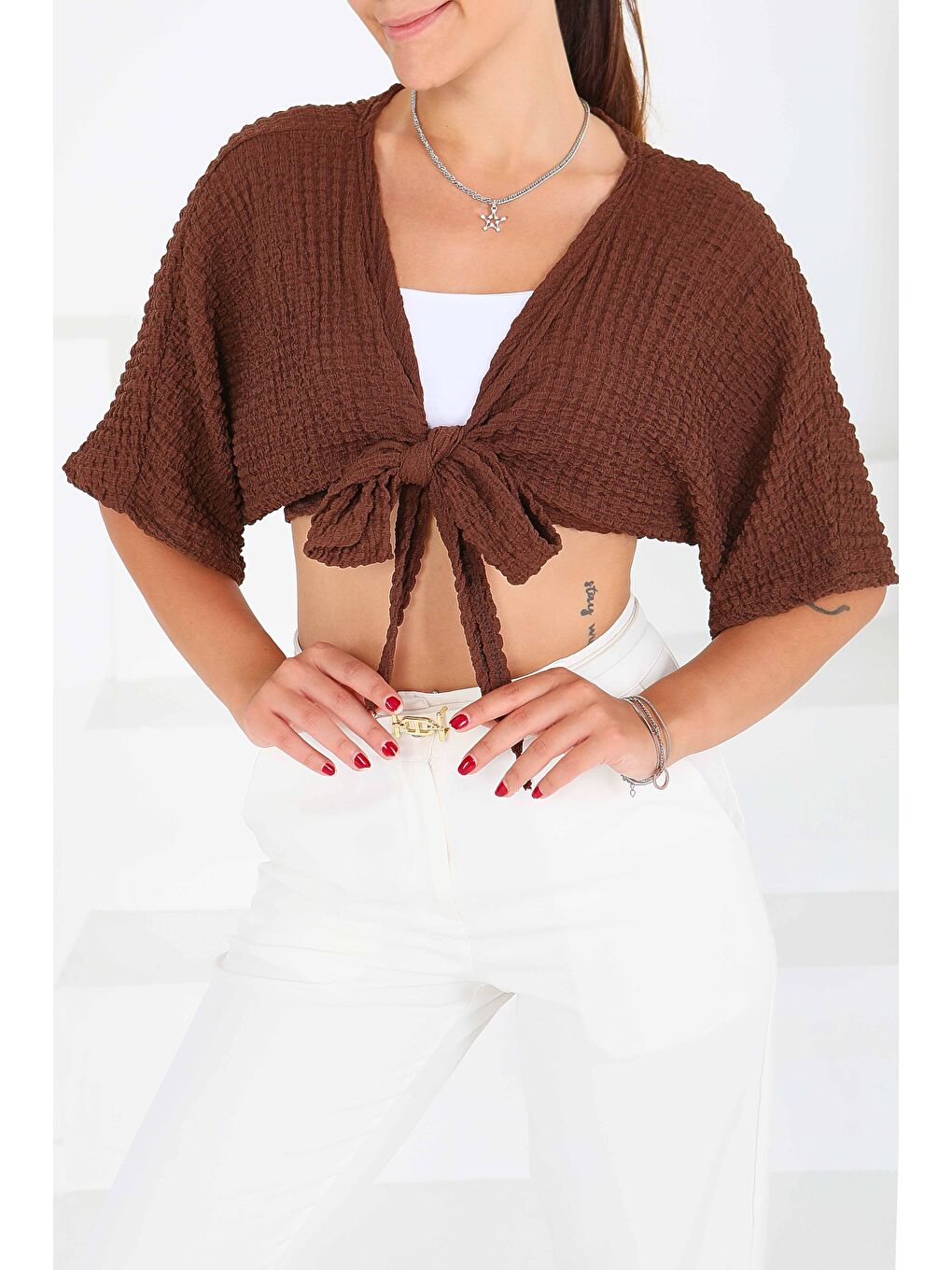 Kahverengi Bağlamalı Bluz Kahve - 27539