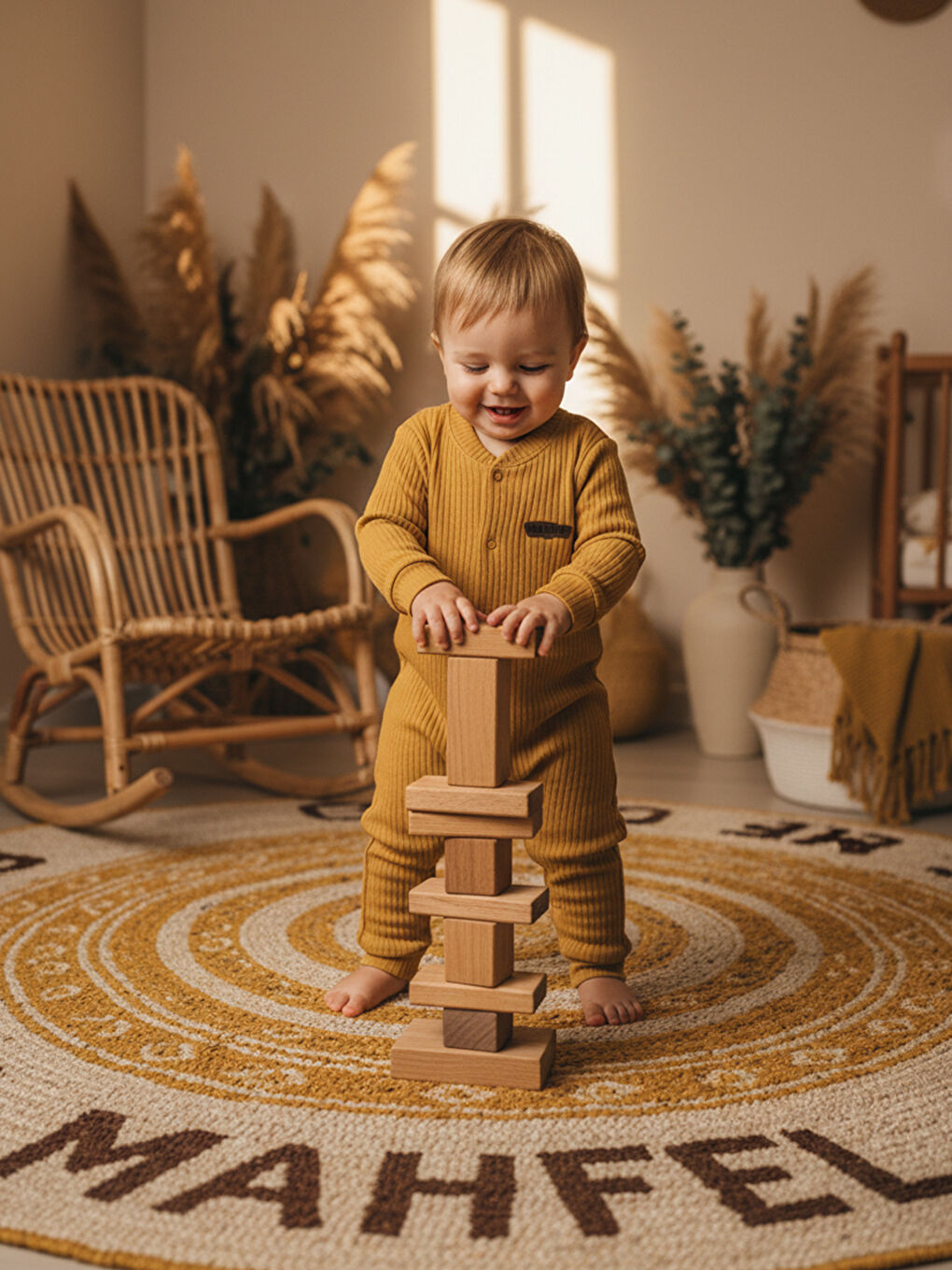 Sarı %100 Pamuklu Fitilli Bebek Tulum Salopet HARDAL-2