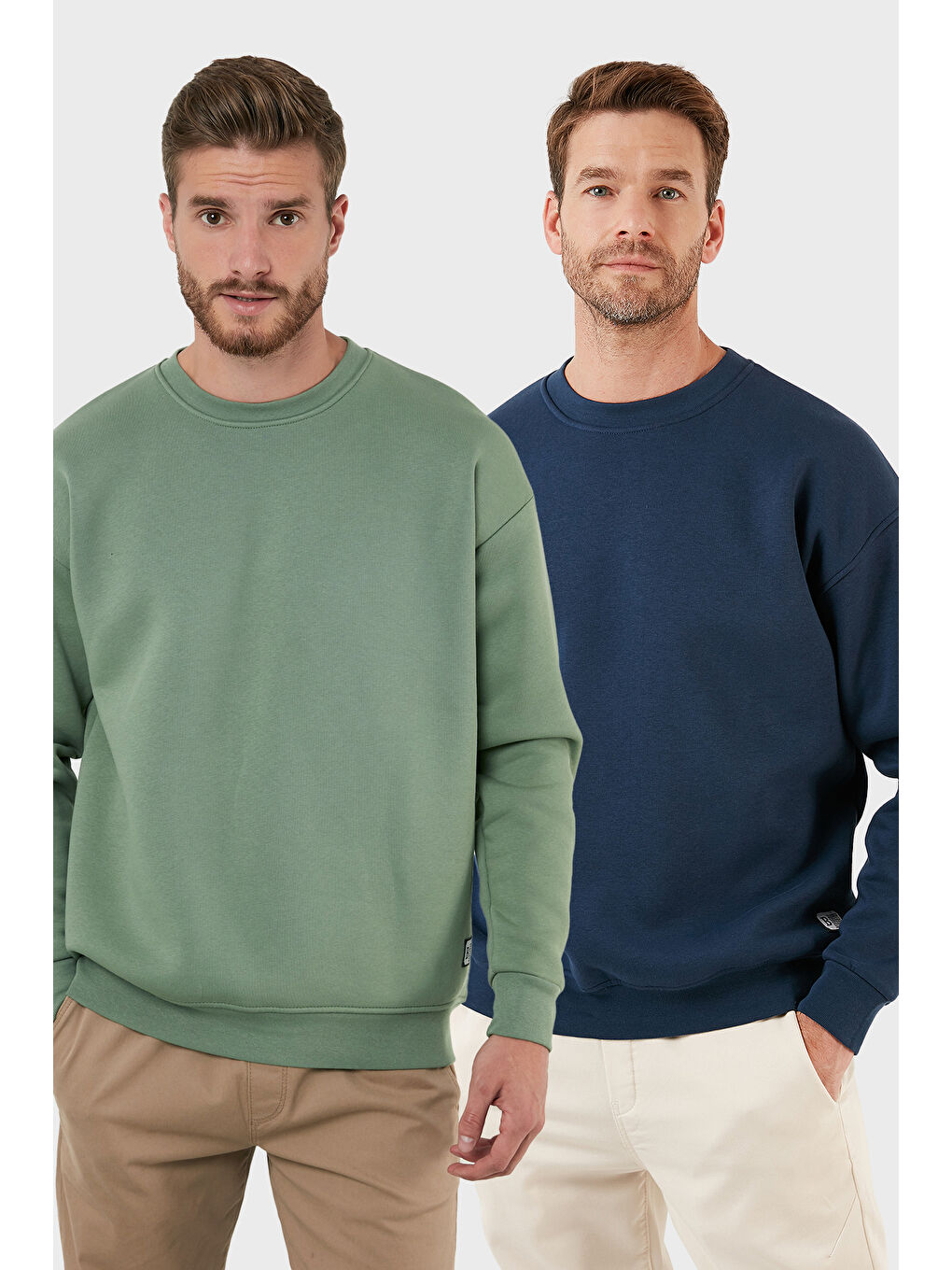 Yeşil Regular Fit Bisiklet Yaka Şardonlu 2'li Paket Sweat 5905255S2