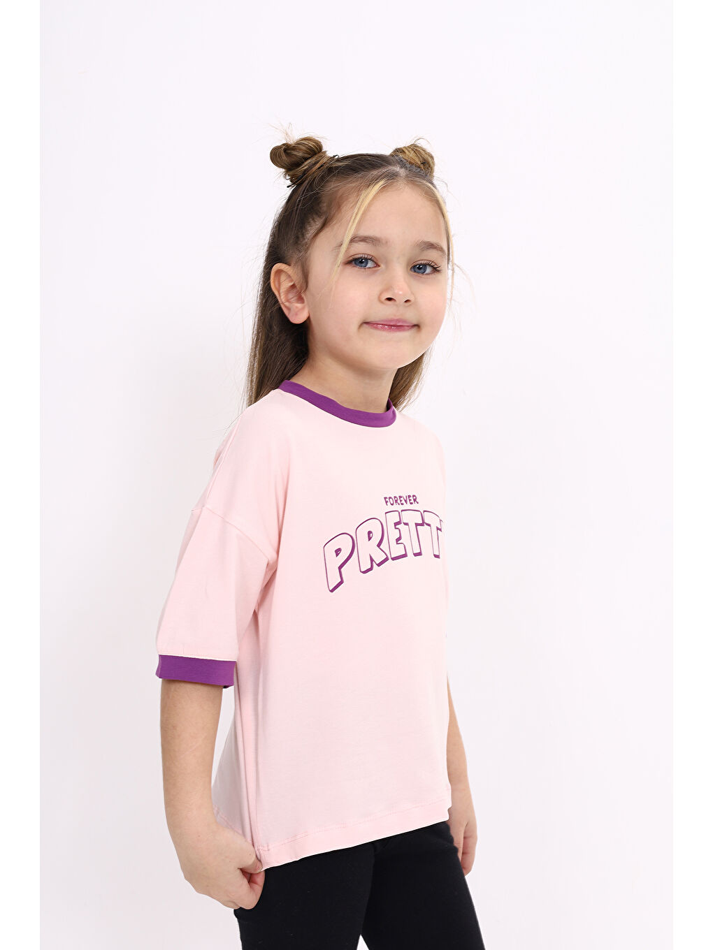 Pembe Kız Çocuk Baskılı Tişört-1