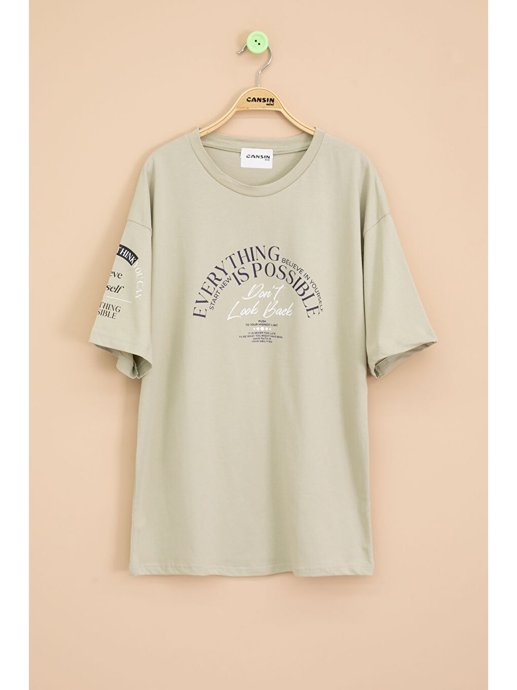 Haki Kolu Yazı Detaylı Bisiklet Yaka Erkek Çocuk Tişört 20903