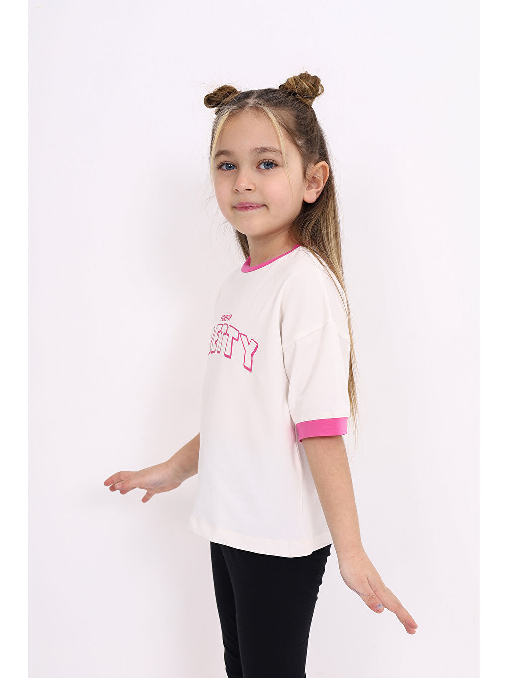 Ekru Kız Çocuk Baskılı Tişört-1