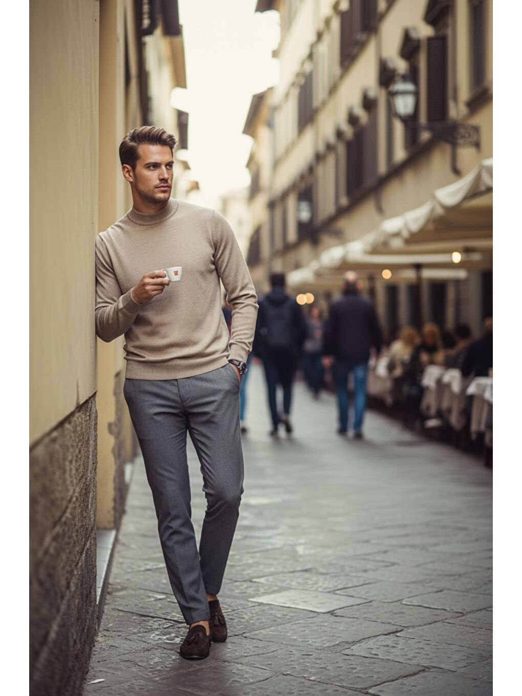 Bej Lier Yarım Boğazlı Regular Fit Erkek Kazak Düz Triko-3