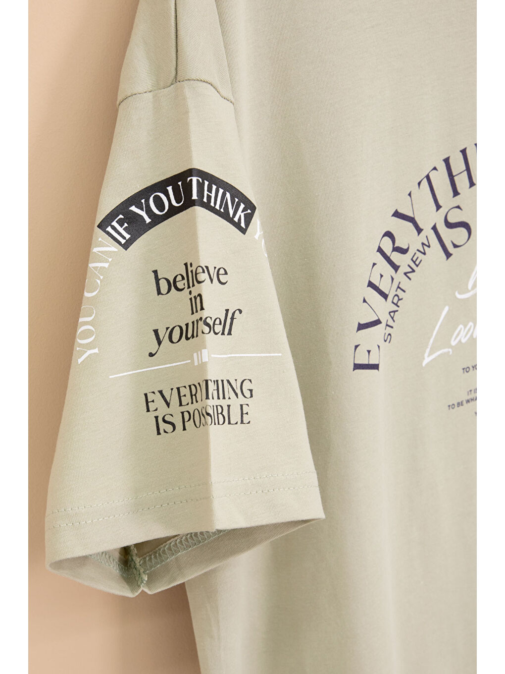 Haki Kolu Yazı Detaylı Bisiklet Yaka Erkek Çocuk Tişört 20903-1