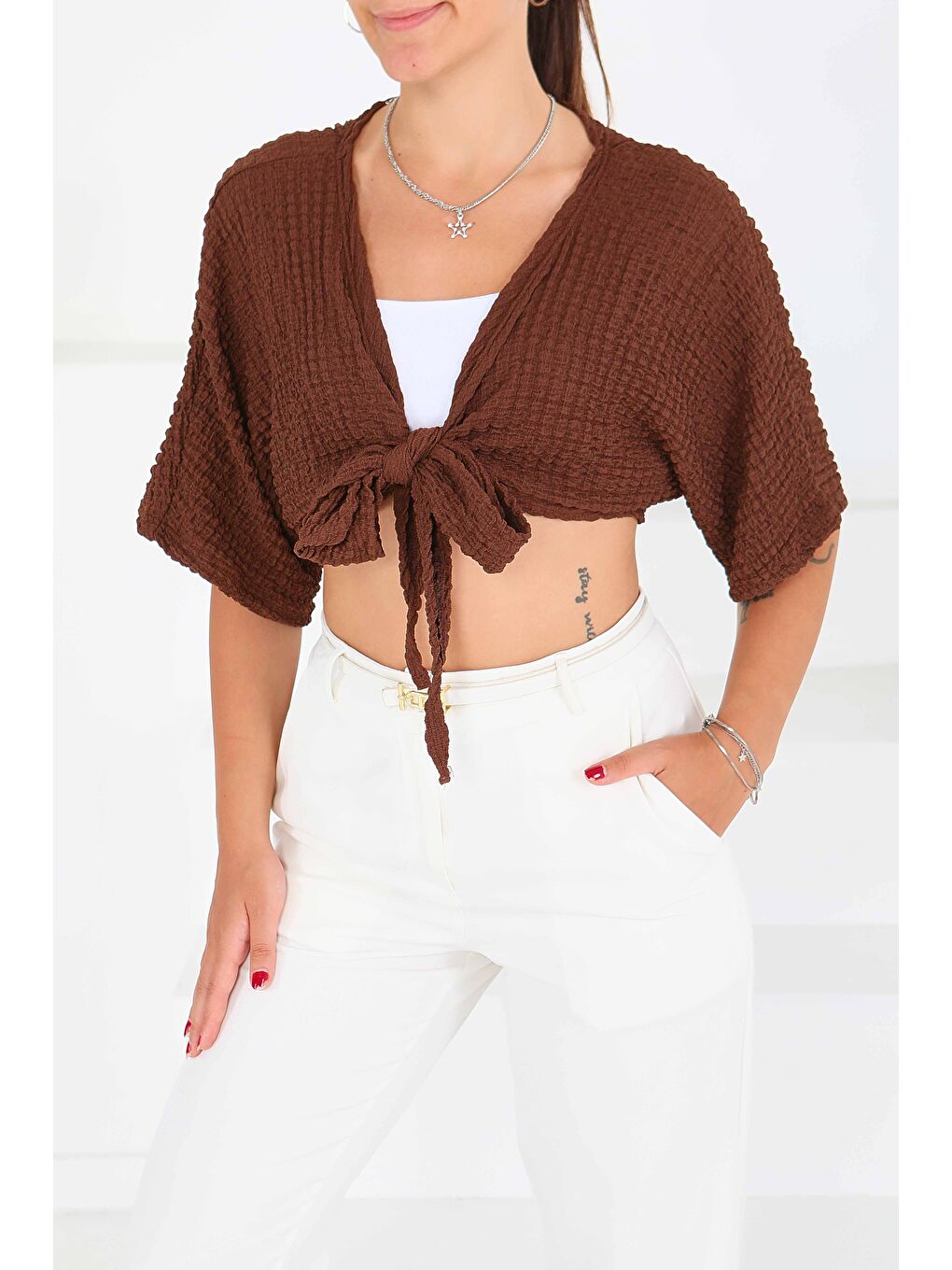 Kahverengi Bağlamalı Bluz Kahve - 27539-1