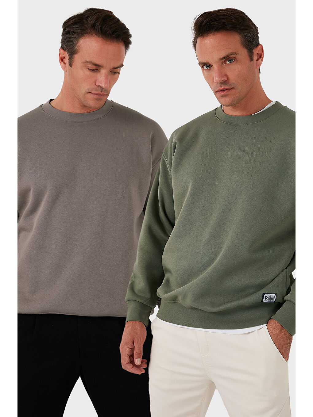 Haki Regular Fit Bisiklet Yaka Şardonlu 2'li Paket Sweat 5905255S2