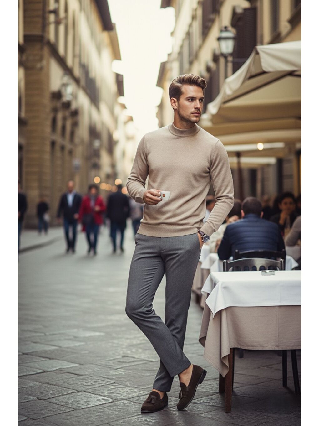 Bej Lier Yarım Boğazlı Regular Fit Erkek Kazak Düz Triko-4