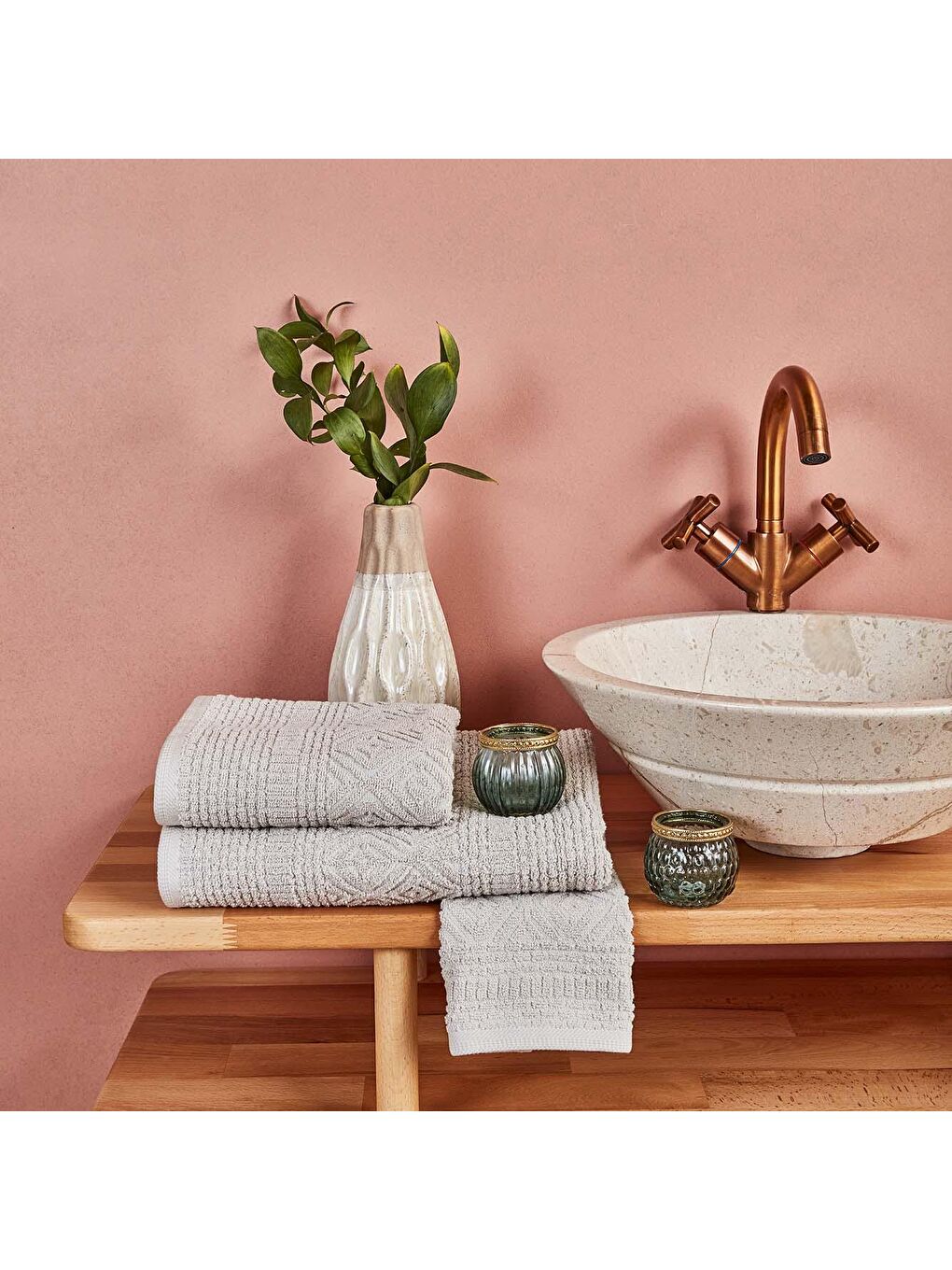 %100 Pamuk Helena Banyo Havlusu Bej-2