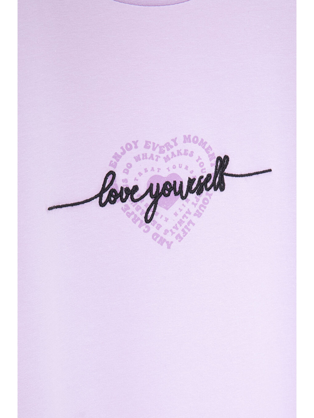 Lila Sırtı Kalp Baskılı Yazılı Kız Çocuk Bisiklet Yaka Tişört 20971-1