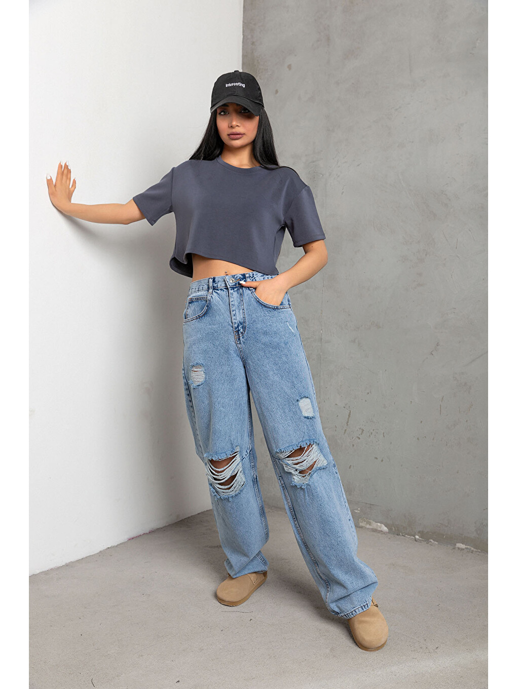Gri Ultra Yumuşak Dokunuş: Modal Crop Top Serisi Kadın Tişört @Savona-1