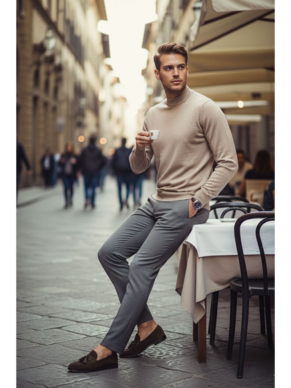 Bej Lier Yarım Boğazlı Regular Fit Erkek Kazak Düz Triko-6